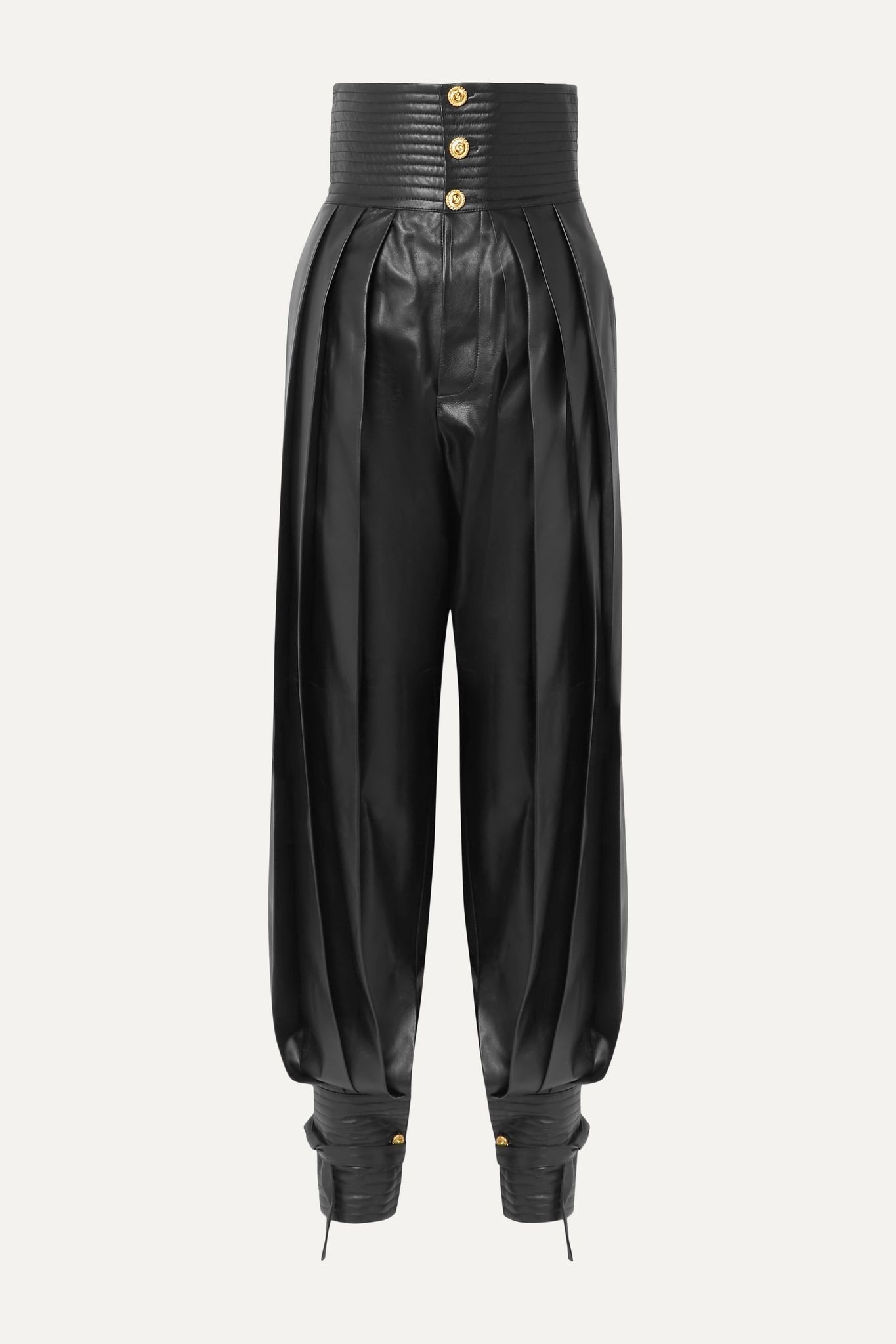 Pleated leather tapered pants - 1