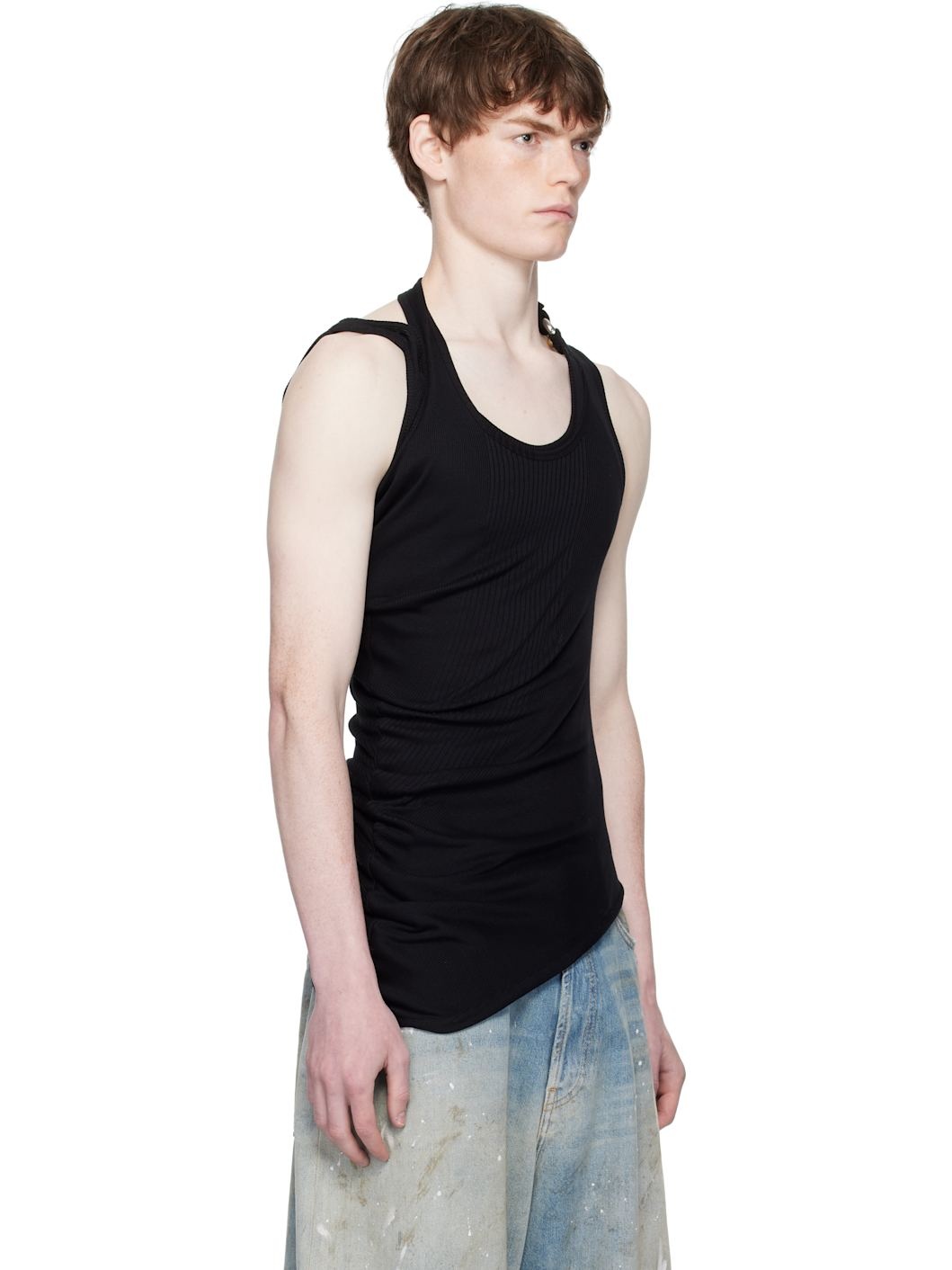 Black Twisted Double Layered Tank Top - 2