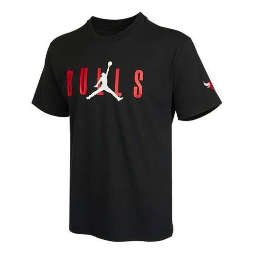 Air Jordan NBA Chicago Bulls Alphabet Printing Basketball Sports Round Neck Short Sleeve Black DA650 - 1