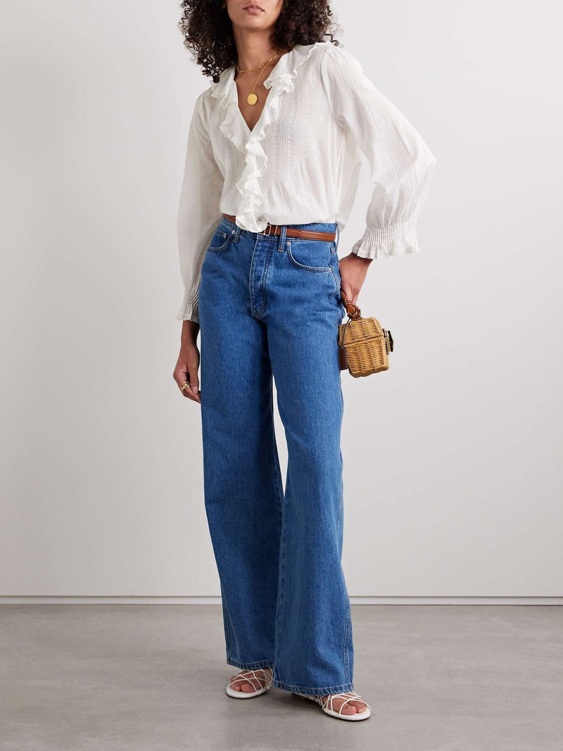 DÔEN Hardy lace-trimmed ruffled pintucked organic cotton-voile blouse White outlook