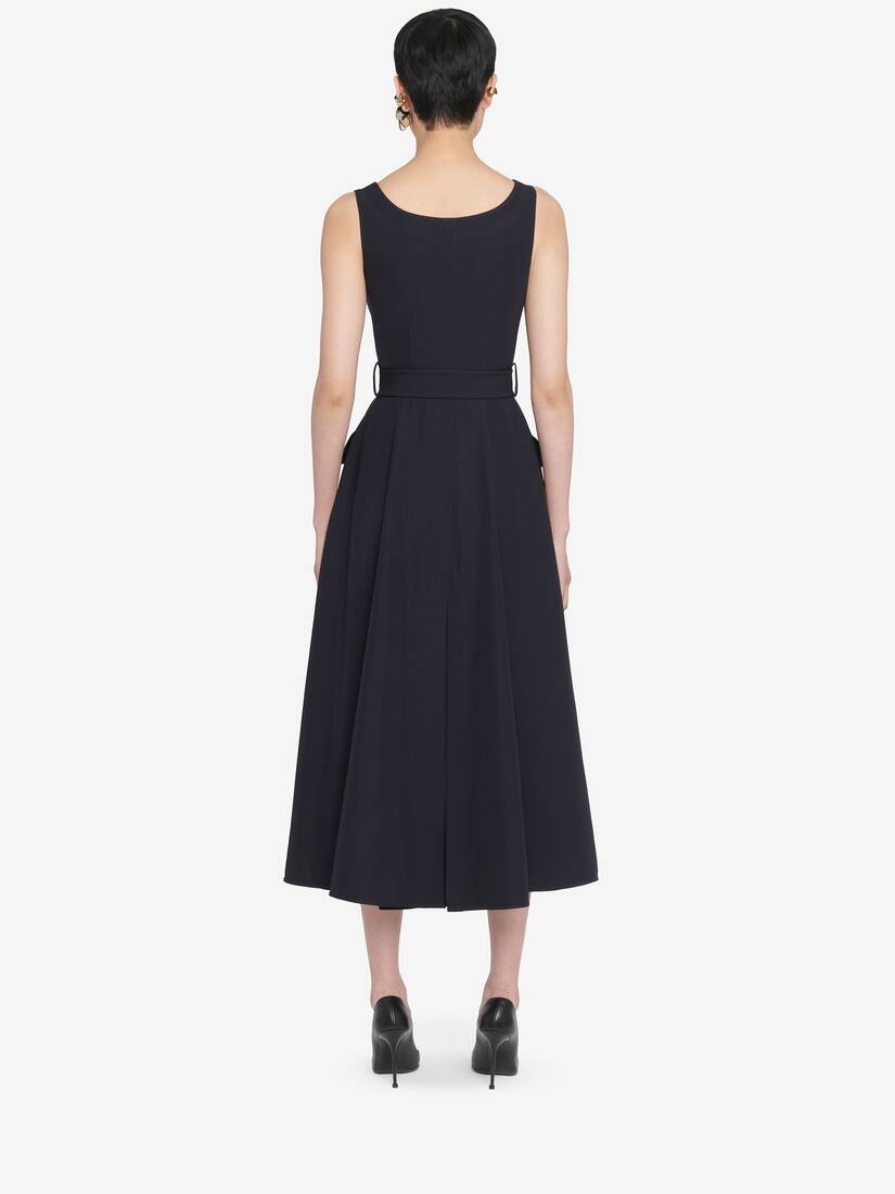 Women's Military Flared Dress in Navy - 4