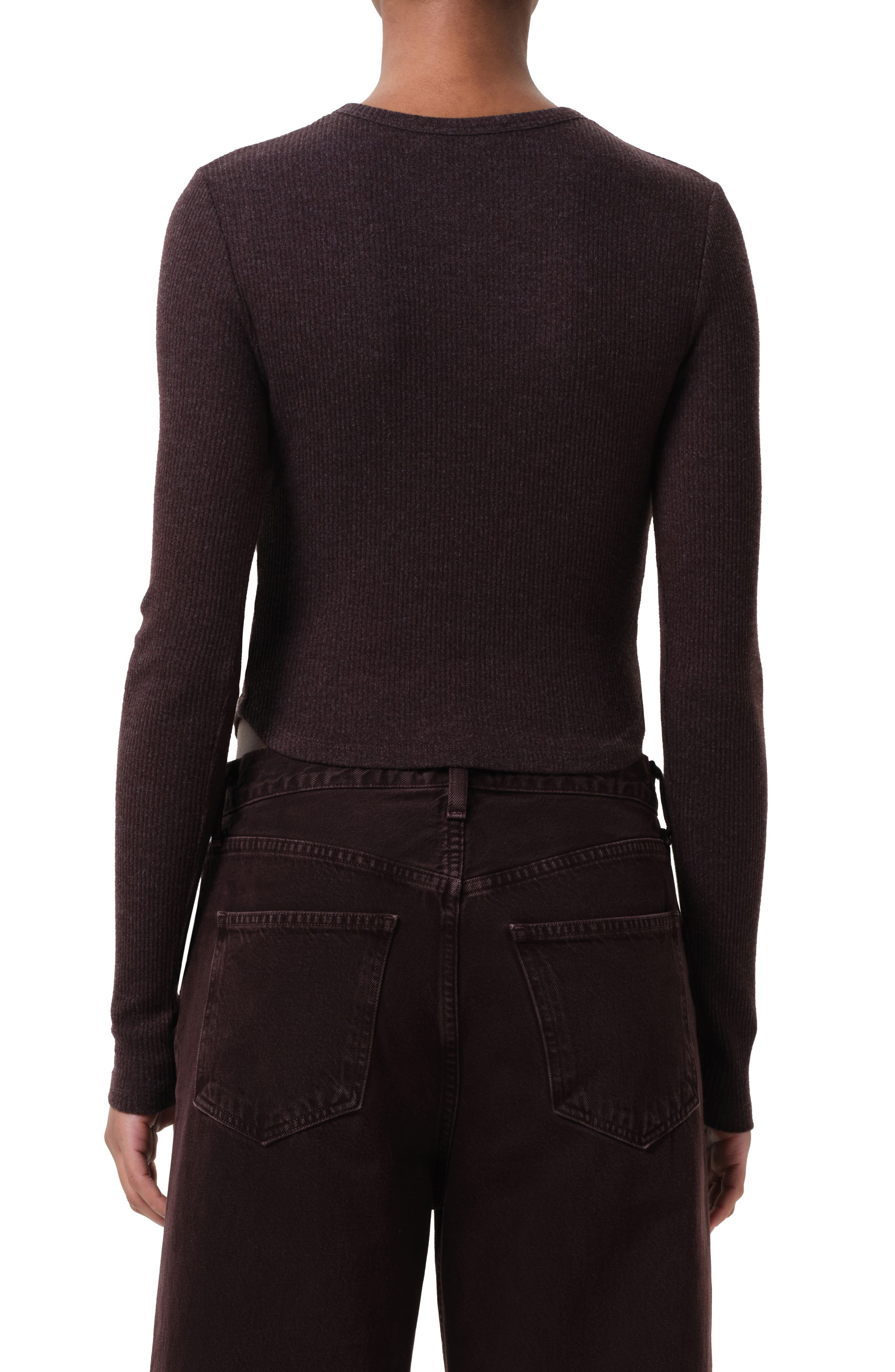 AGOLDE Neema Ribbed Long Sleeve T-Shirt in Root Dark Burgandy at Nordstrom - 2