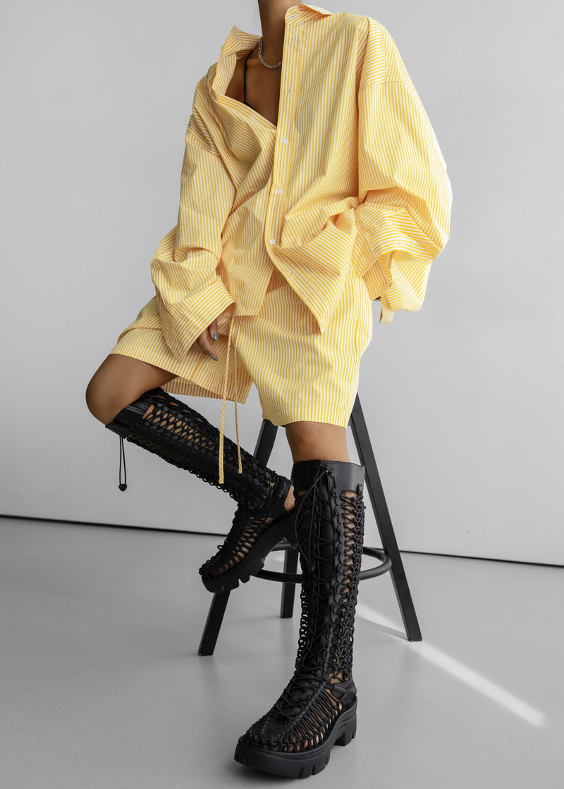 Rimini Oversized Poplin Shirt - Yellow/White Stripe 8