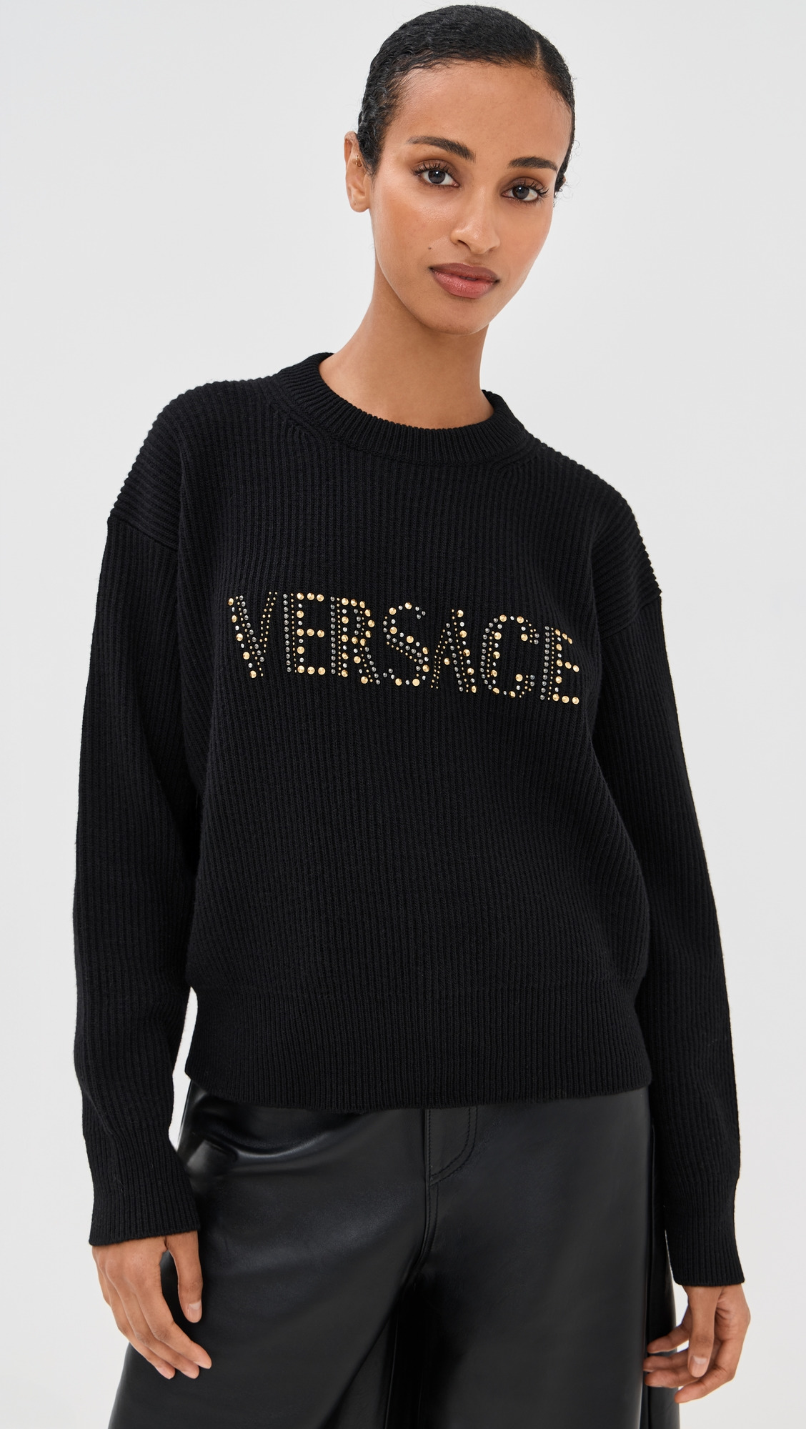 Studs Logo Embroidery Wool Knit Sweater - 6