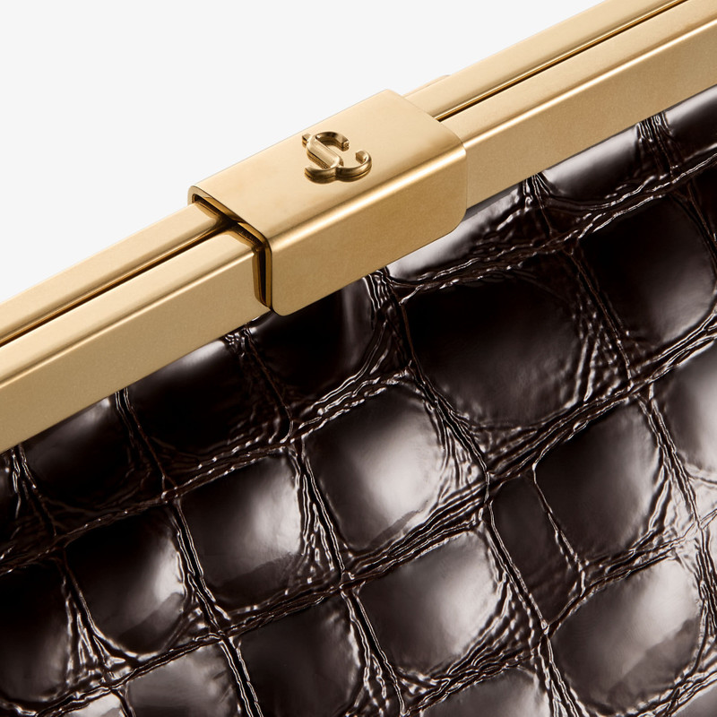 Ganache Sambuco Shiny Croc Embossed Leather Clutch Bag 4