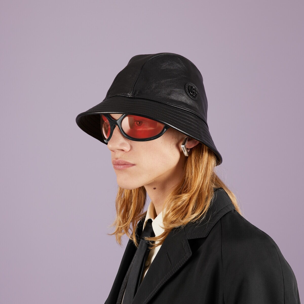 Leather bucket hat with Double G - 3
