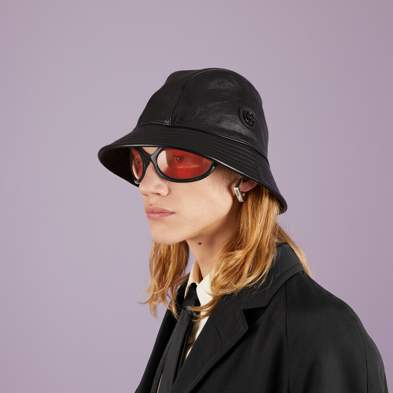 Leather bucket hat with Double G 3