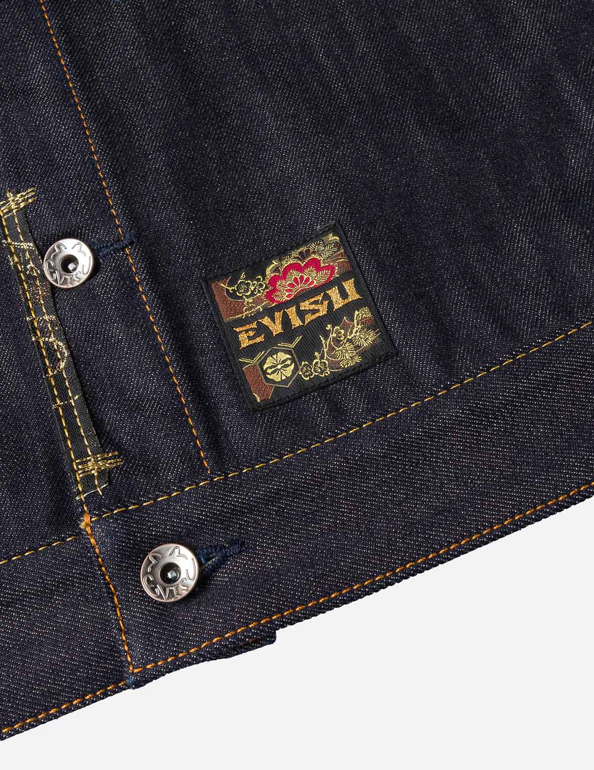 Multi-Pocket with Brocade Patch Relax Fit Denim Jacket - 6