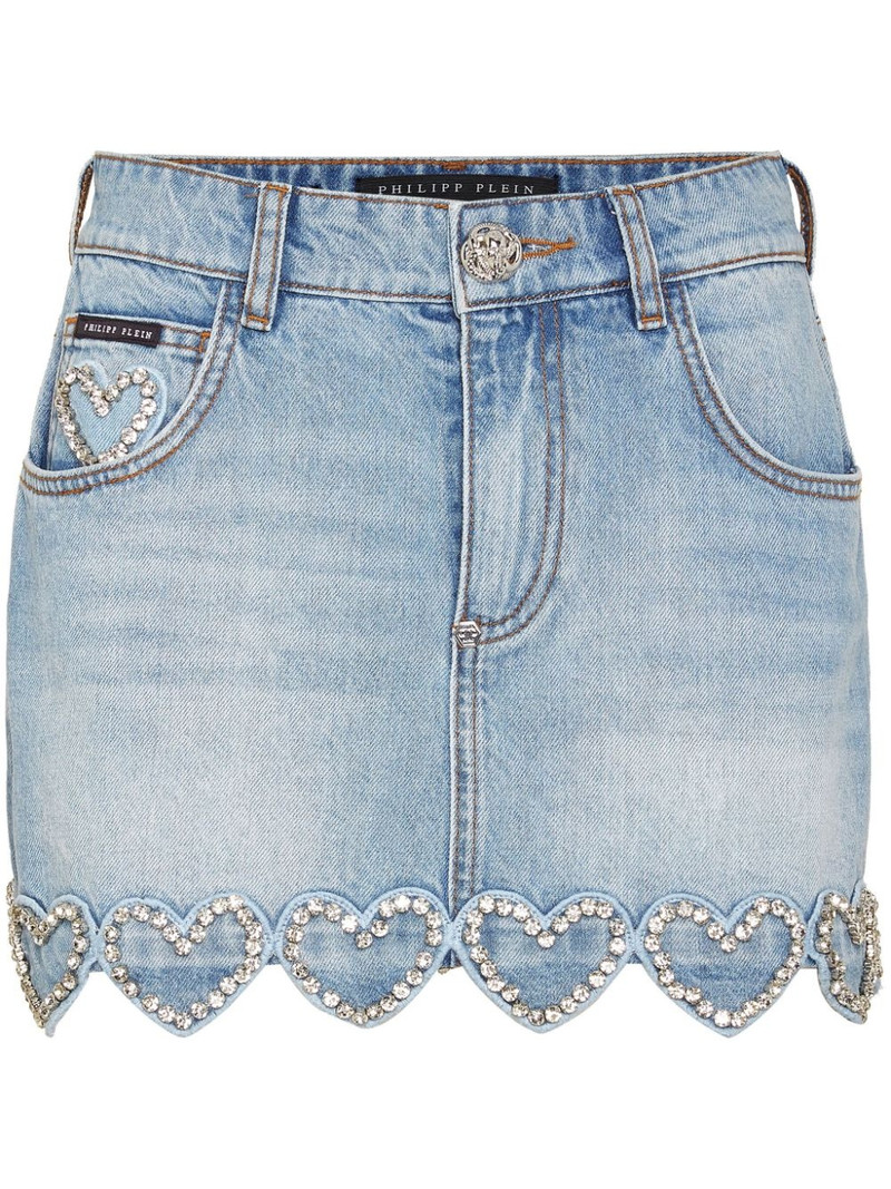 heart-embellished denim skirt 1