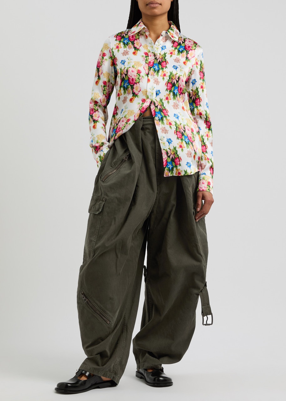 Loewe Womens Balloon Cotton Olive Cargo Trousers UK8/S - 4