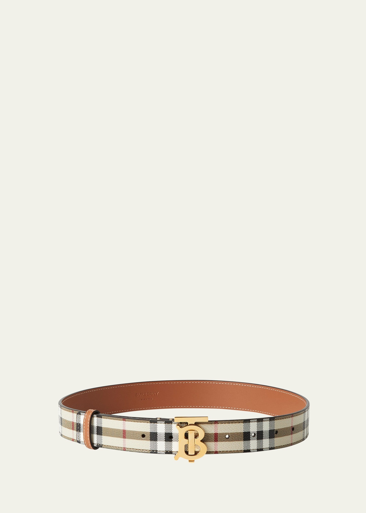 TB Check Leather & Silk Belt - 1