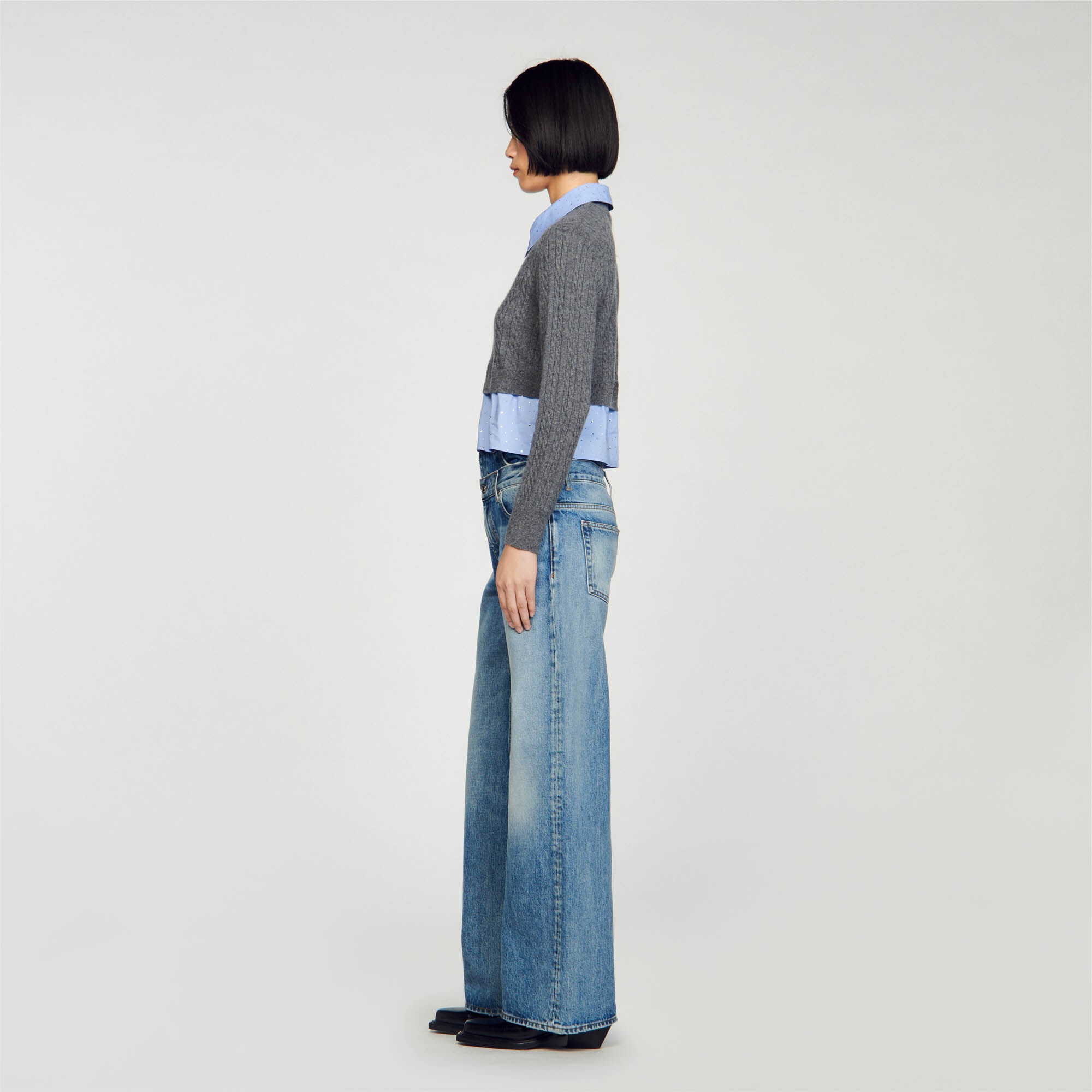 CROPPED CABLE KNIT SWEATER - 7