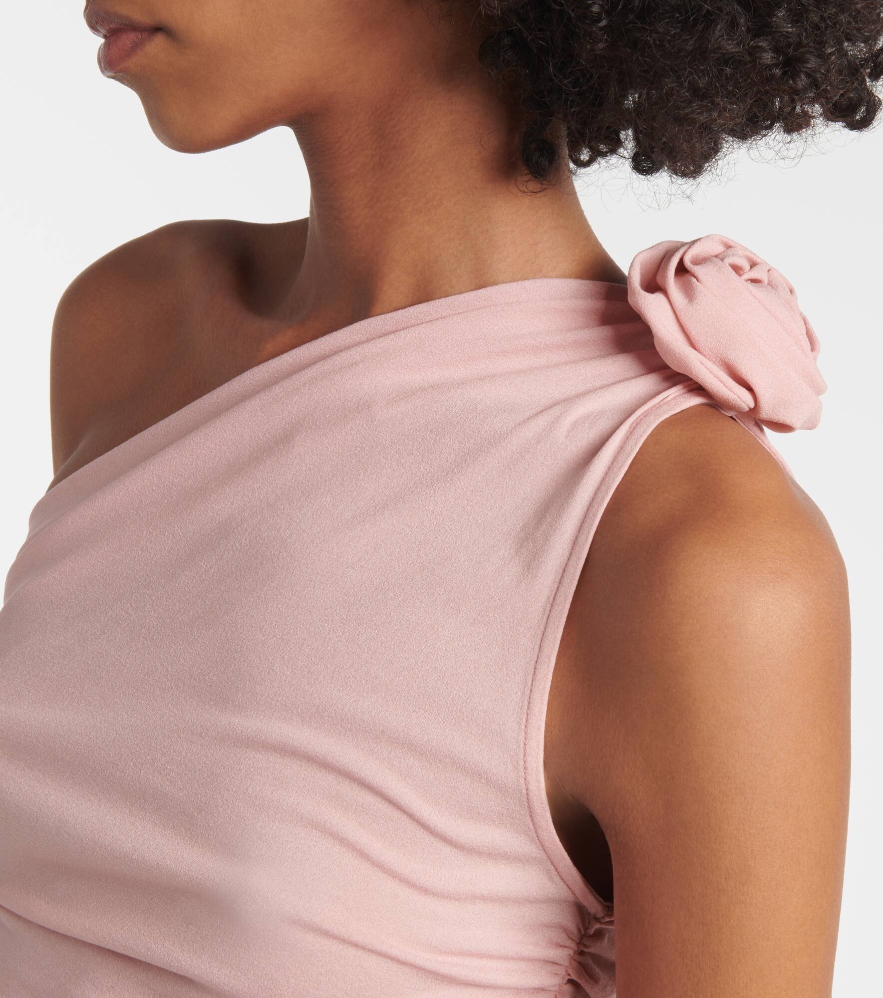 Floral-appliqué one-shoulder silk-blend top - 5