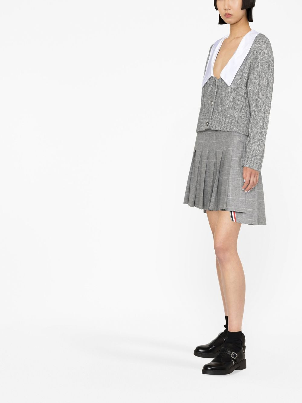 contrasting-collar cable-knit cardigan - 4
