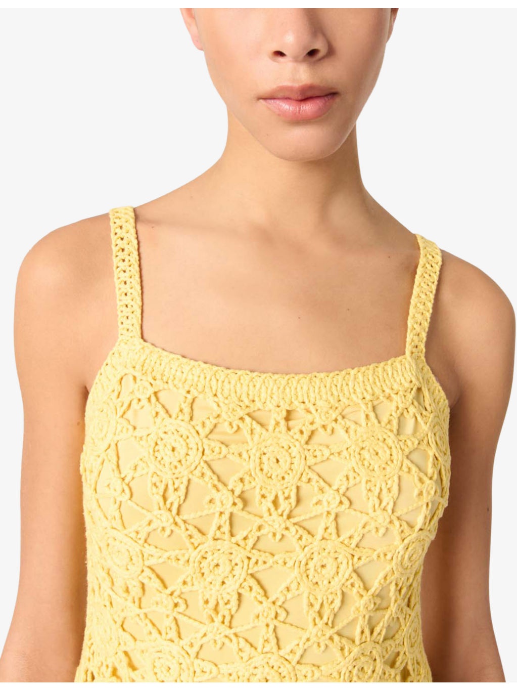 Sleeveless Sunburst-Pattern Cotton-Crochet Mini Dress - 7