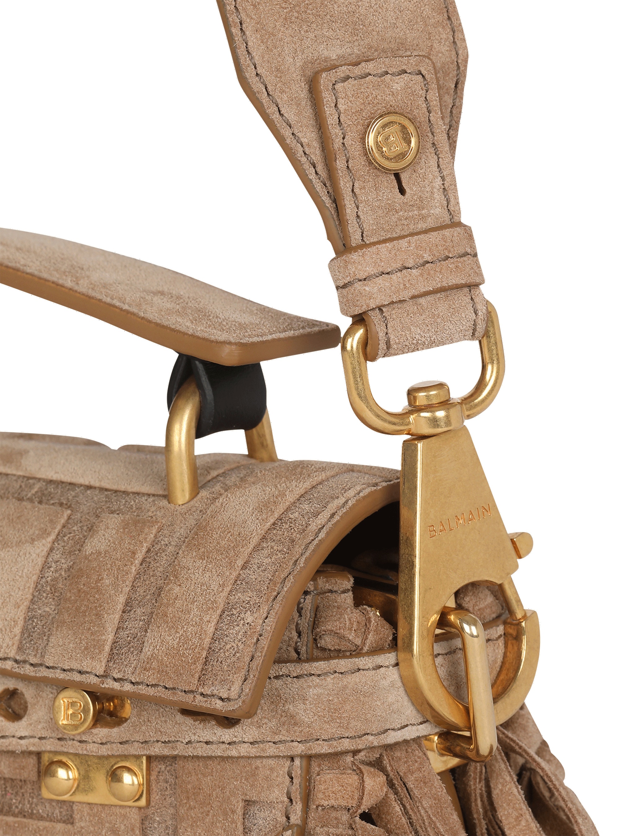 Debossed suede B-Buzz 19 bag with fringe - 8