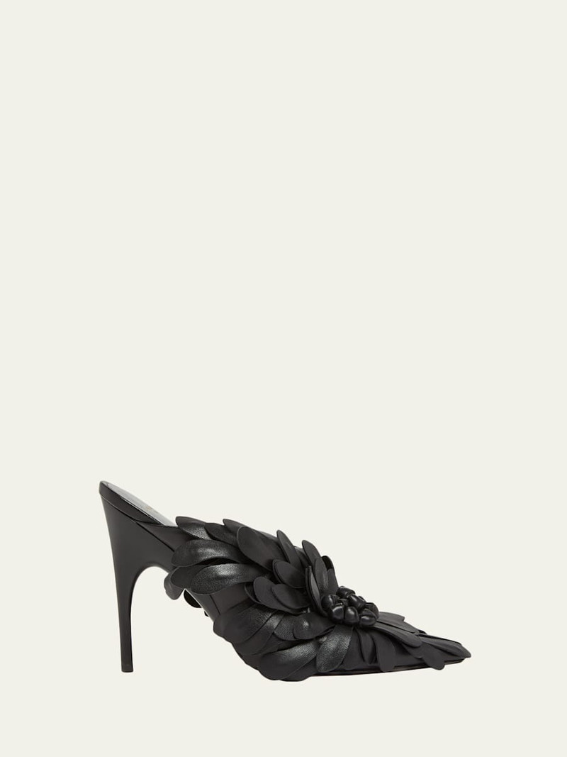 90mm Flowers Leather Mule Pumps 1