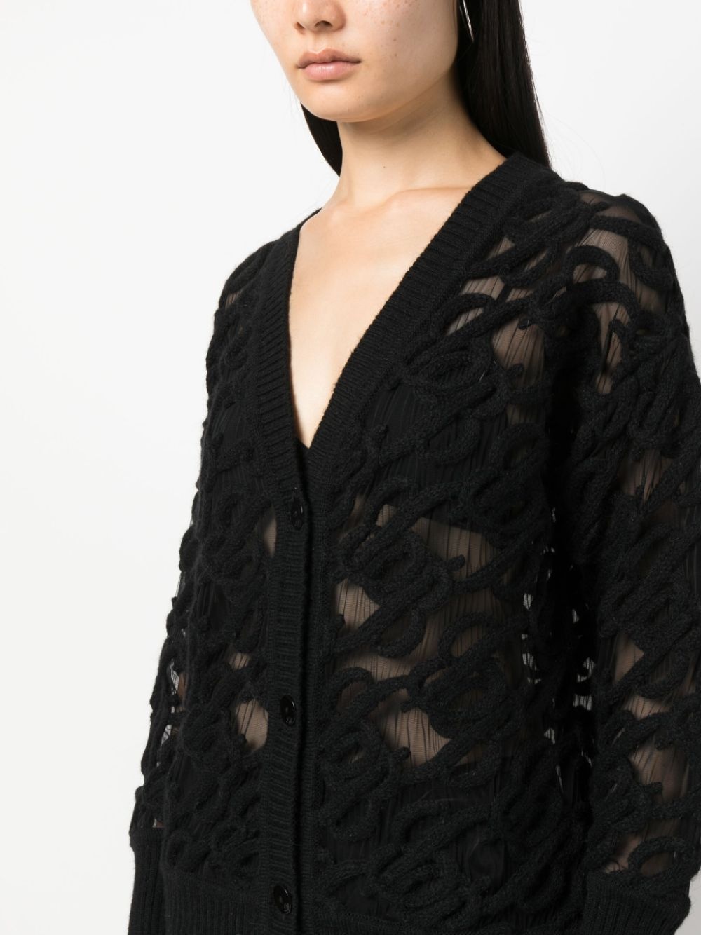 logo-embroidered semi-sheer cardigan - 5