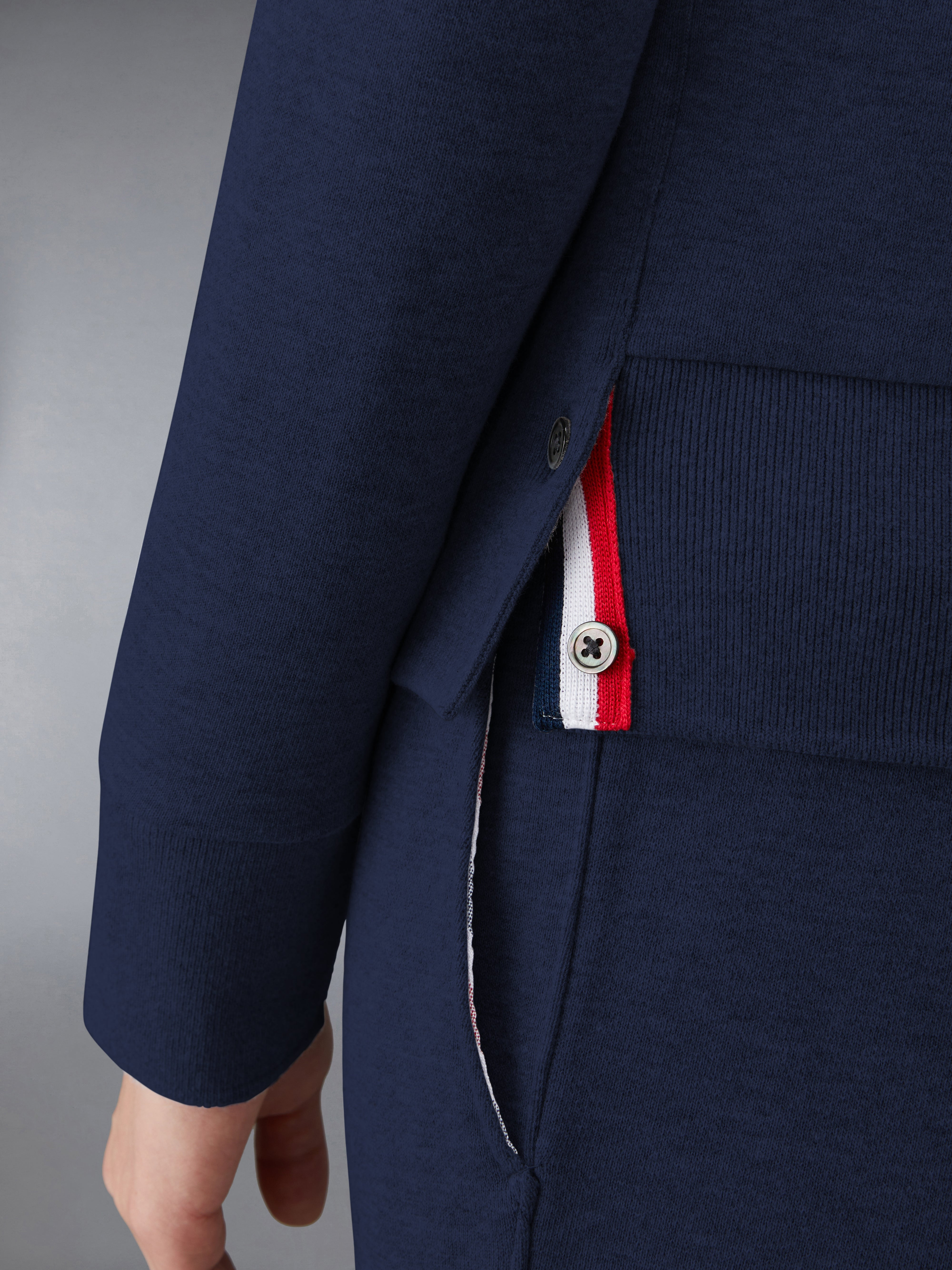 Navy Loopback Jersey Knit Engineered 4-bar Stripe Classic Crew Neck Pullover - 5