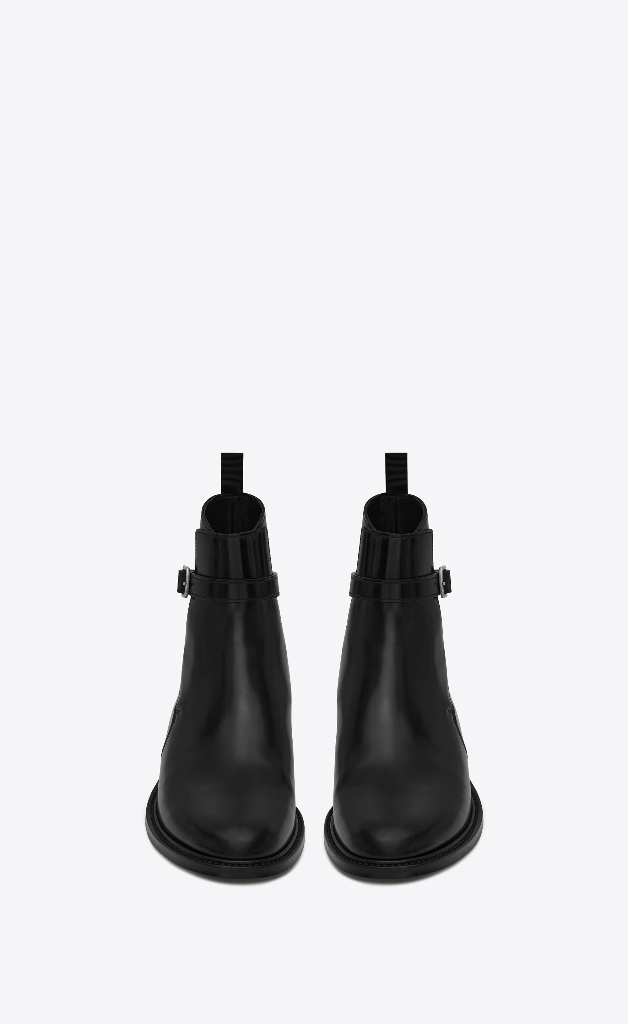 SAINT LAURENT army jodhpur booties in shiny leather REVERSIBLE