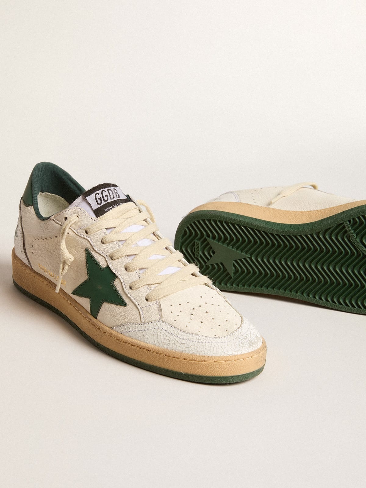 Men's Ball Star Wishes in white nappa leather with green leather star and heel tab - 4