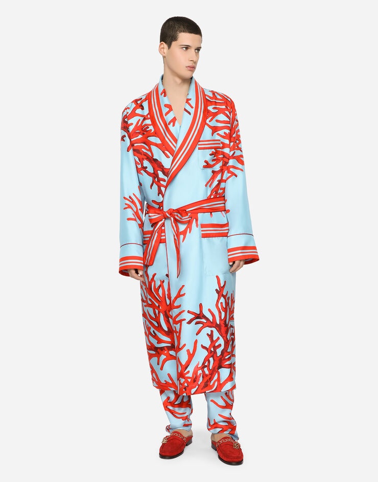 Coral-print silk robe - 2