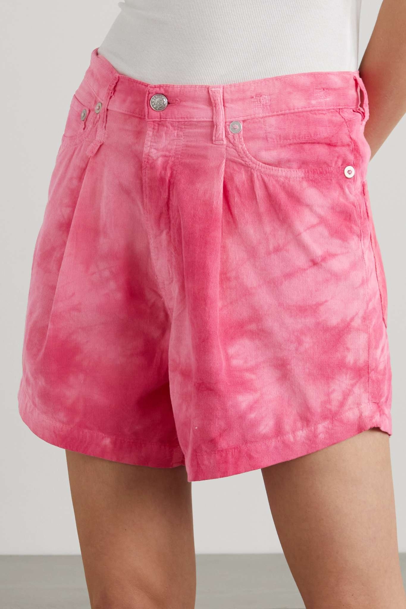 Damon tie-dyed pleated cotton-corduroy shorts - 3