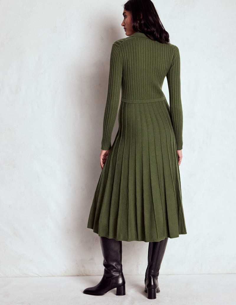 Brönte Knitted Rib Shirt Dress-Woodland Green 5