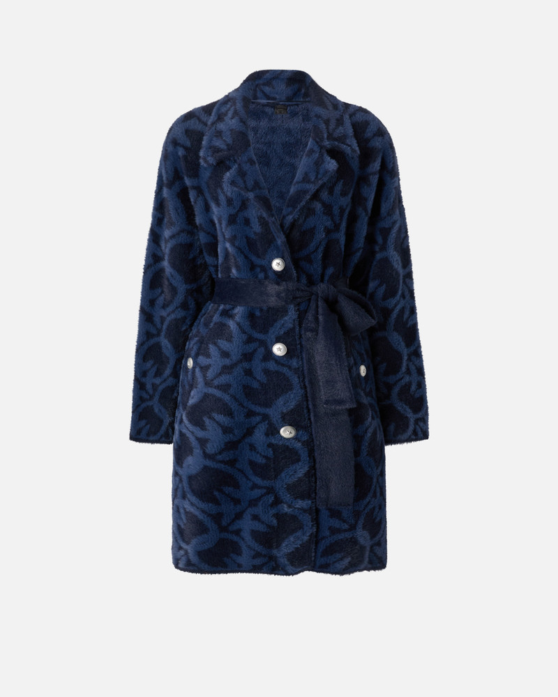 VELOUR-EFFECT COAT WITH JACQUARD LOGO 1