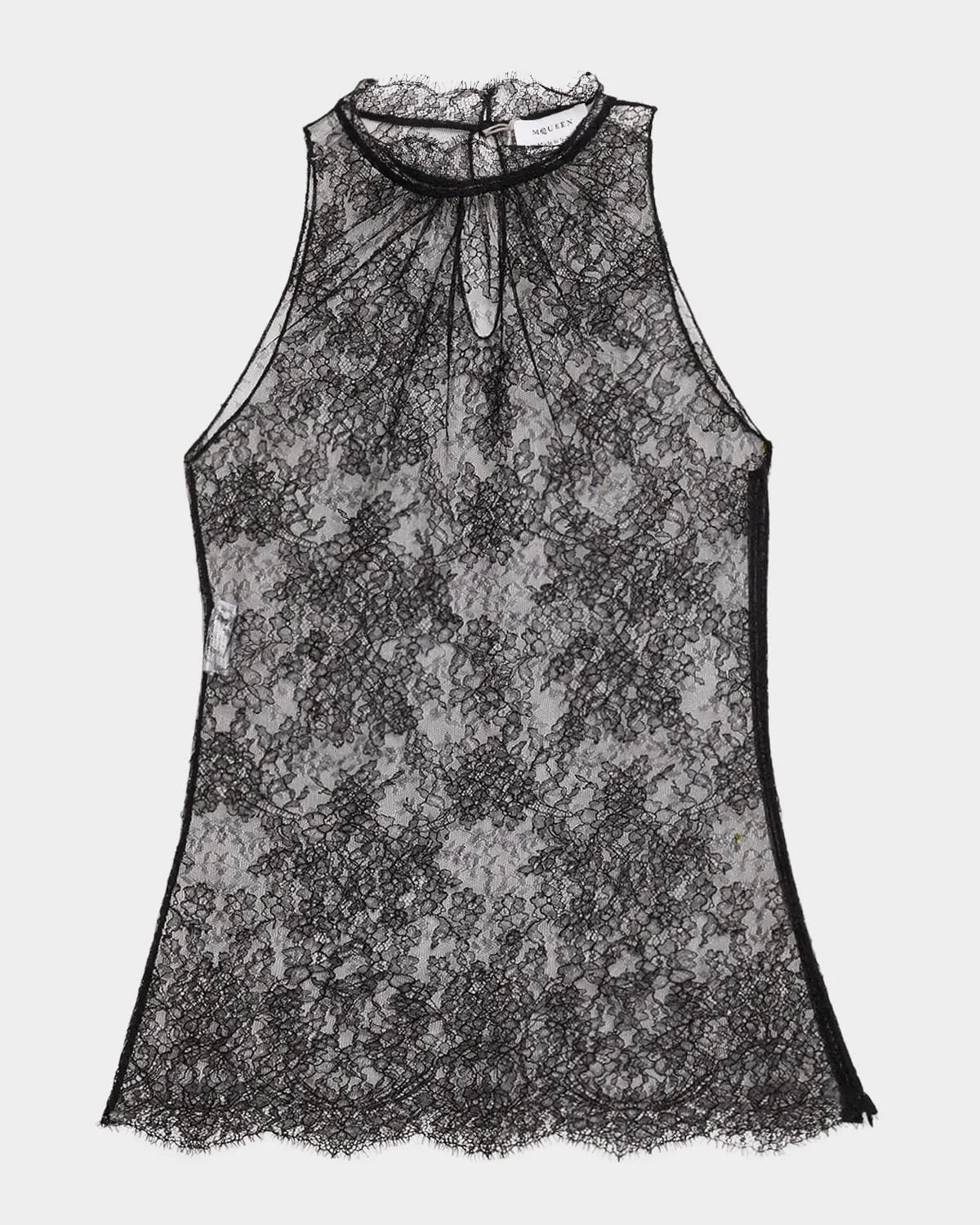 Scalloped Sheer Floral Lace Halter Top - 1