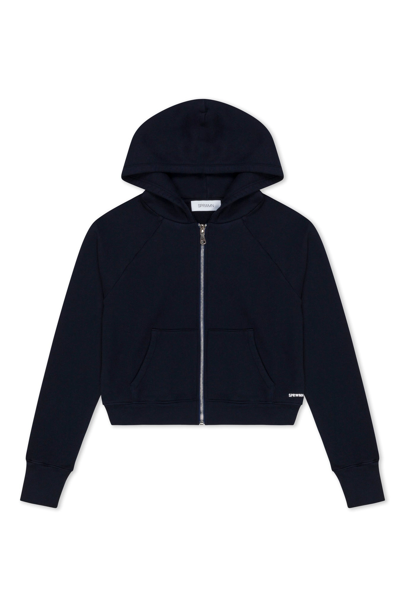 NAVY COTTON SHRUNKEN ZIP UP HOODIE - 5