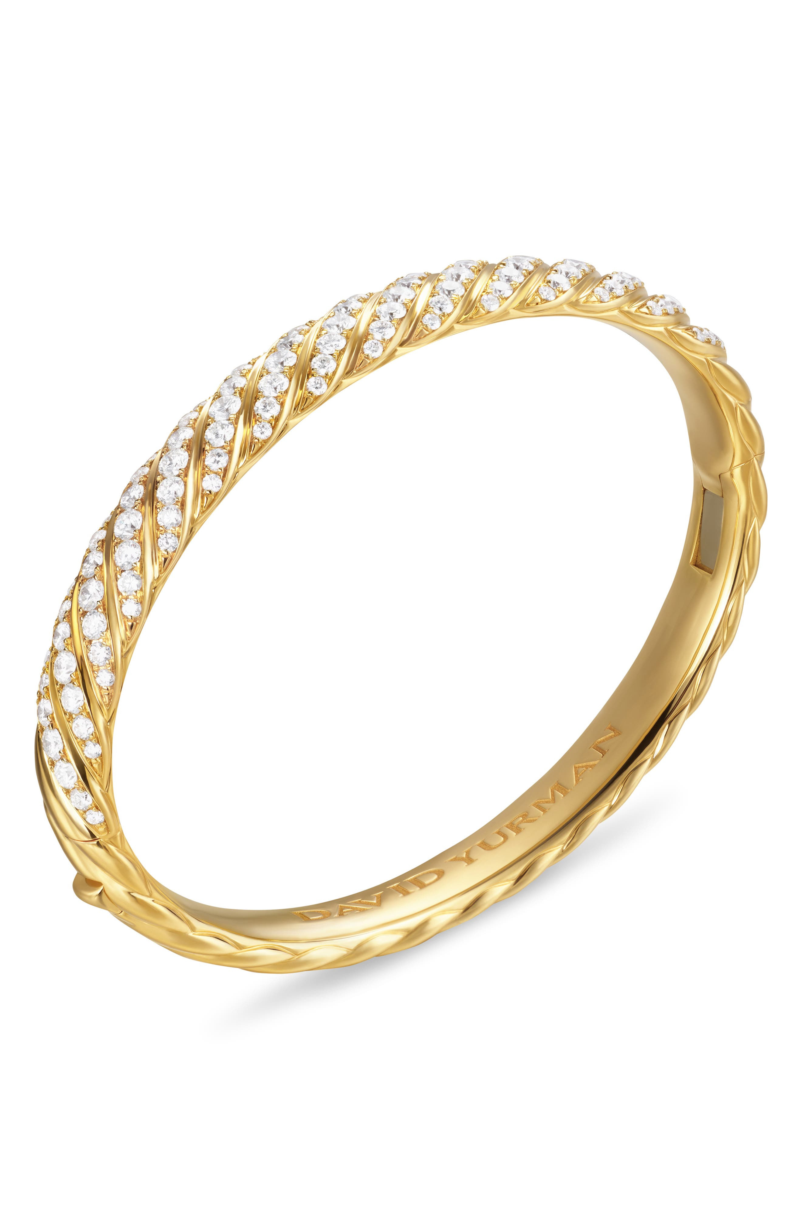 David Yurman Sculpted Cable Bangle Bracelet in 18K Yellow Gold with Diamonds, 8mm in Diamond/Yellow  - 3