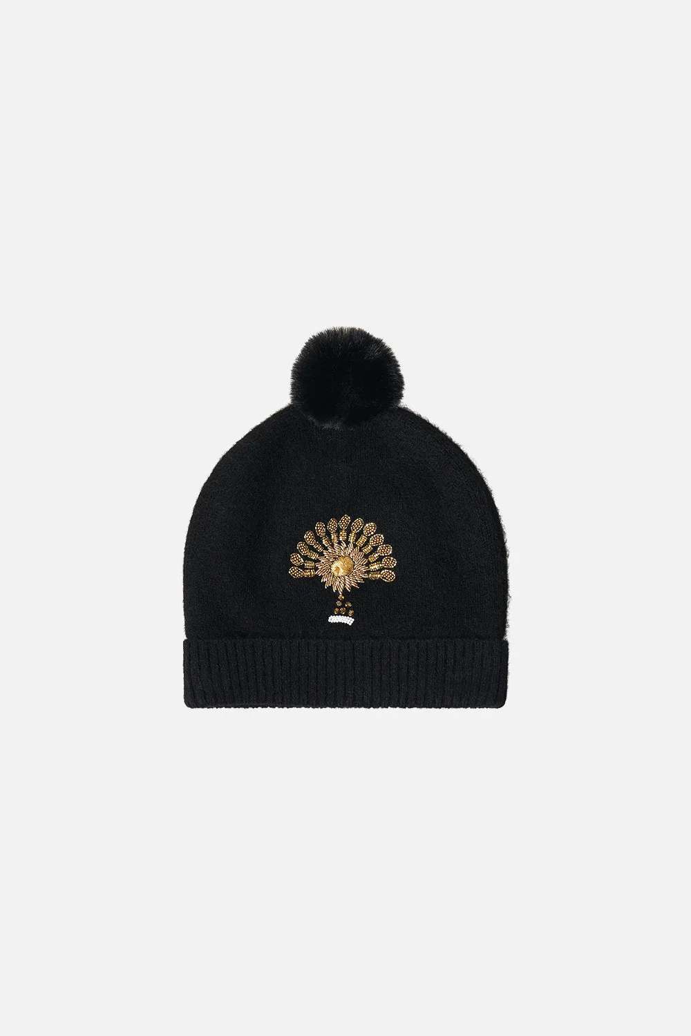 EMBELLISHED BEANIE SOLID BLACK - 1