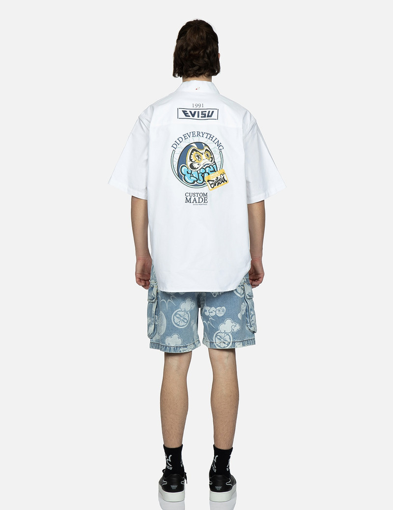 GRAFFITI DARUMA AND KAMON DISCHARGED PRINT DENIM CARGO SHORTS 5