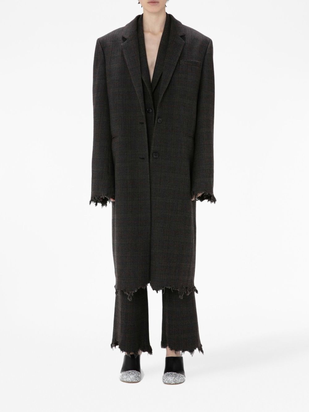 check-print distressed-effect coat - 3