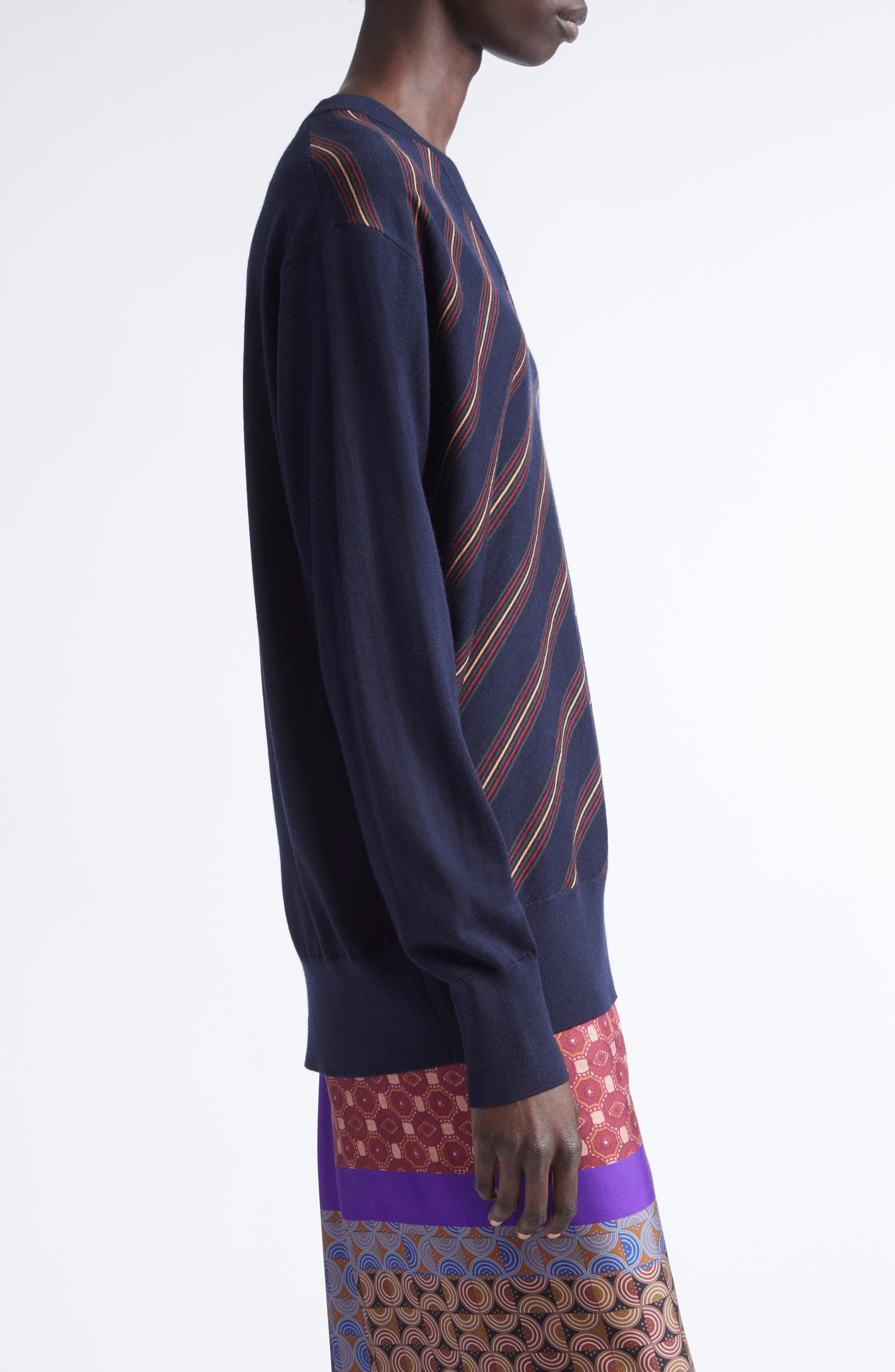 Dries Van Noten Tishana Merino Wool V-Neck Sweater in Navy at Nordstrom - 4