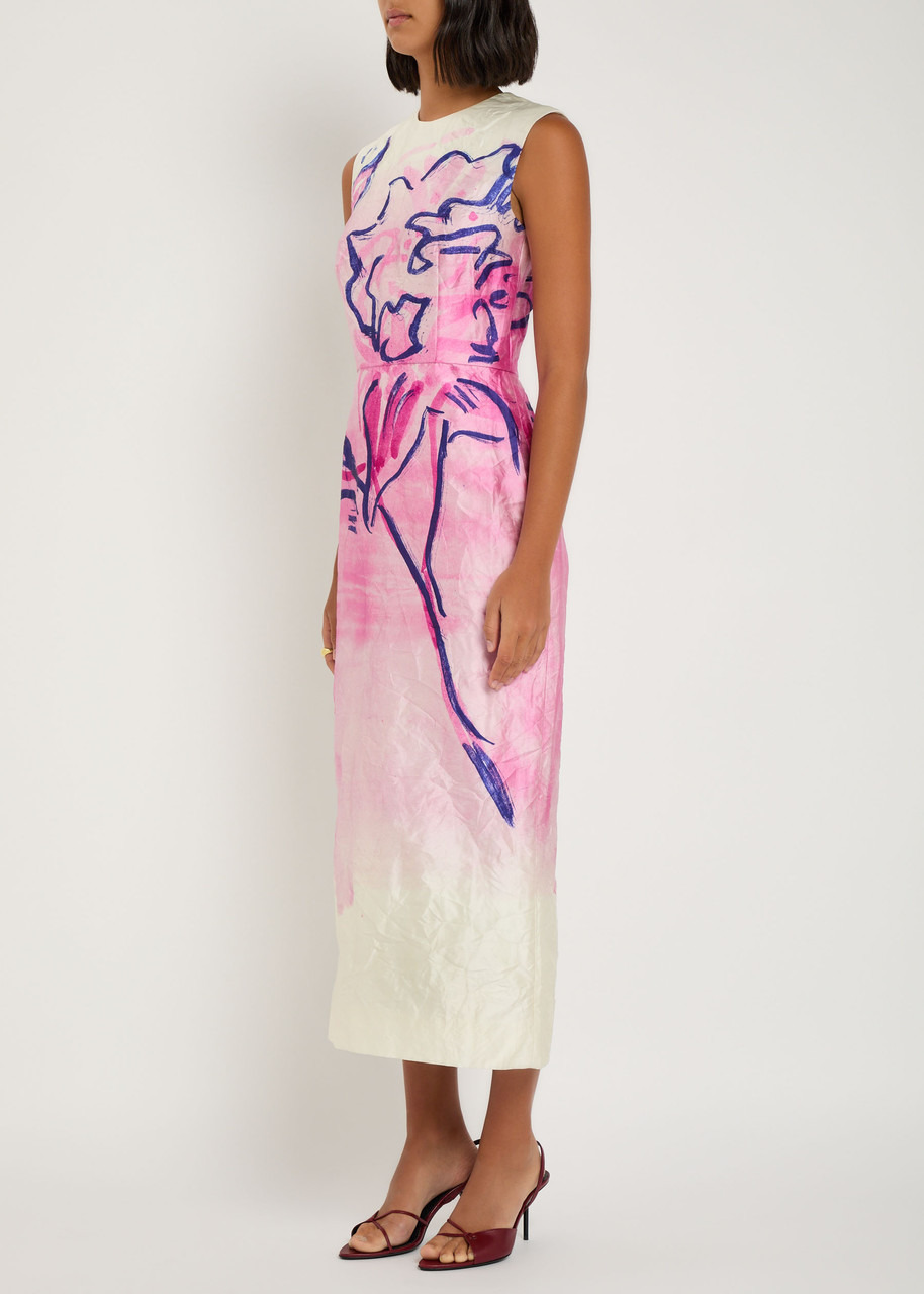 Erdem Printed Crinkled Satin Midi Dress - 2