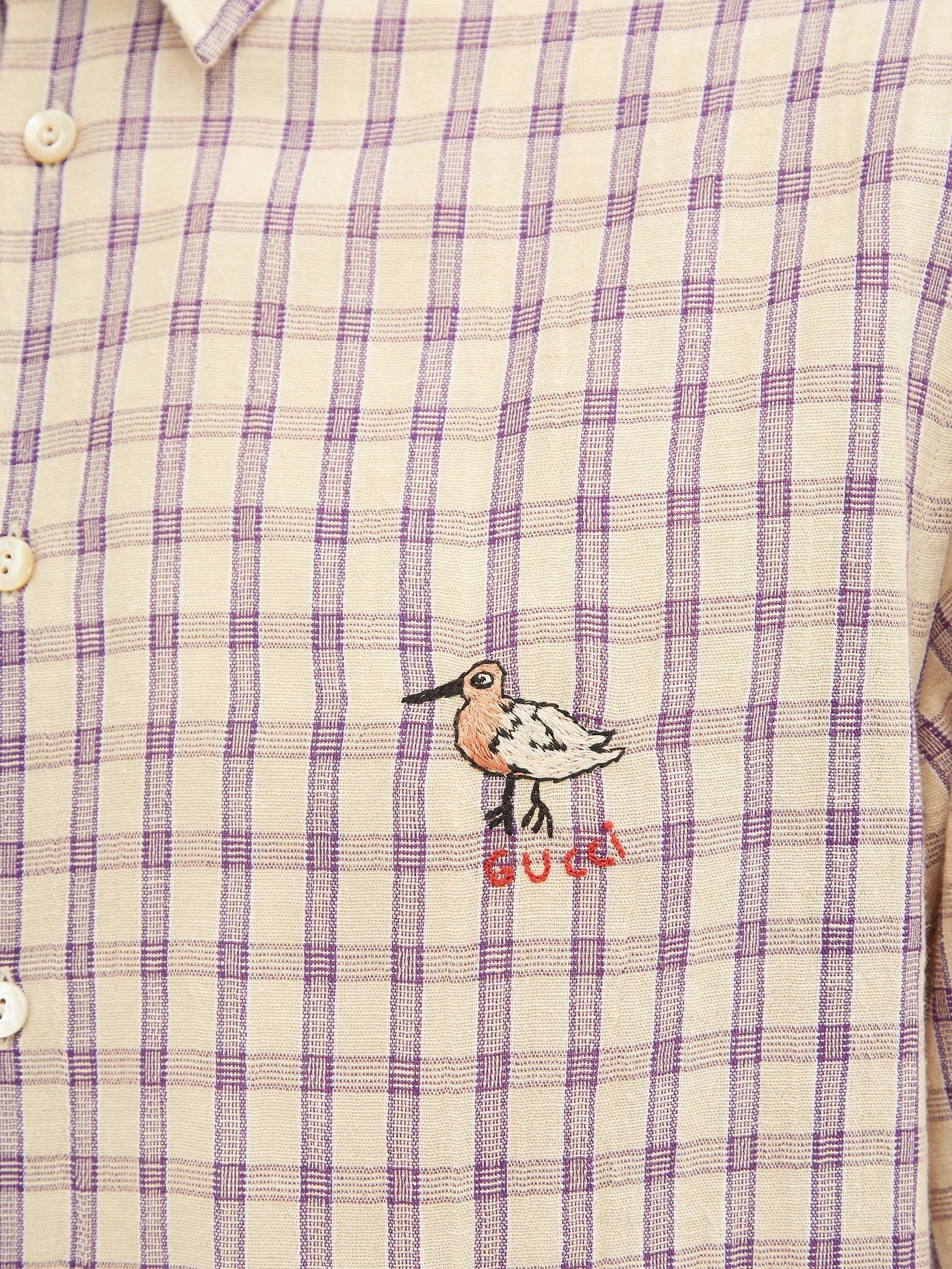 Bird-embroidered checked cotton-blend shirt - 4