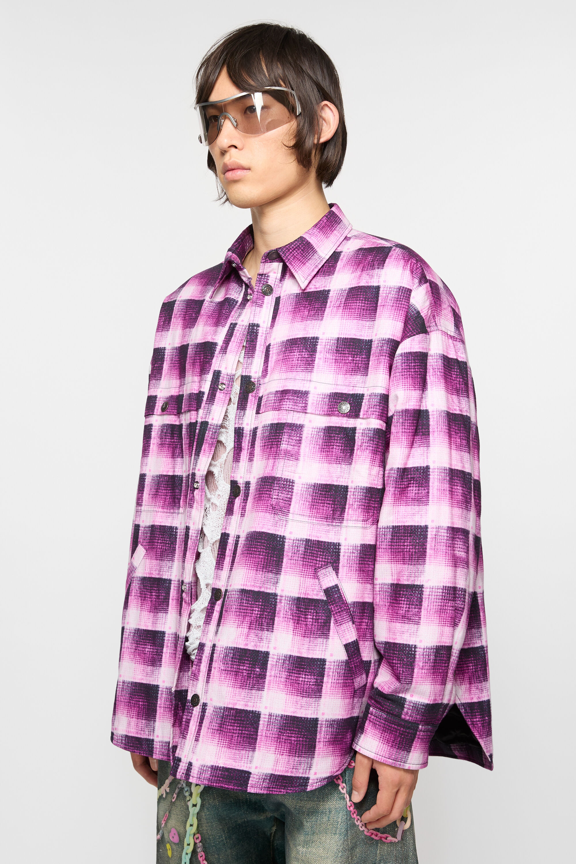 Check button-up shirt - Pink - 3