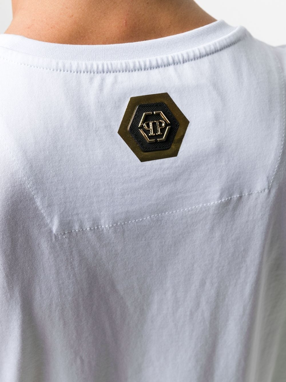 round neck gold logo T-shirt - 5