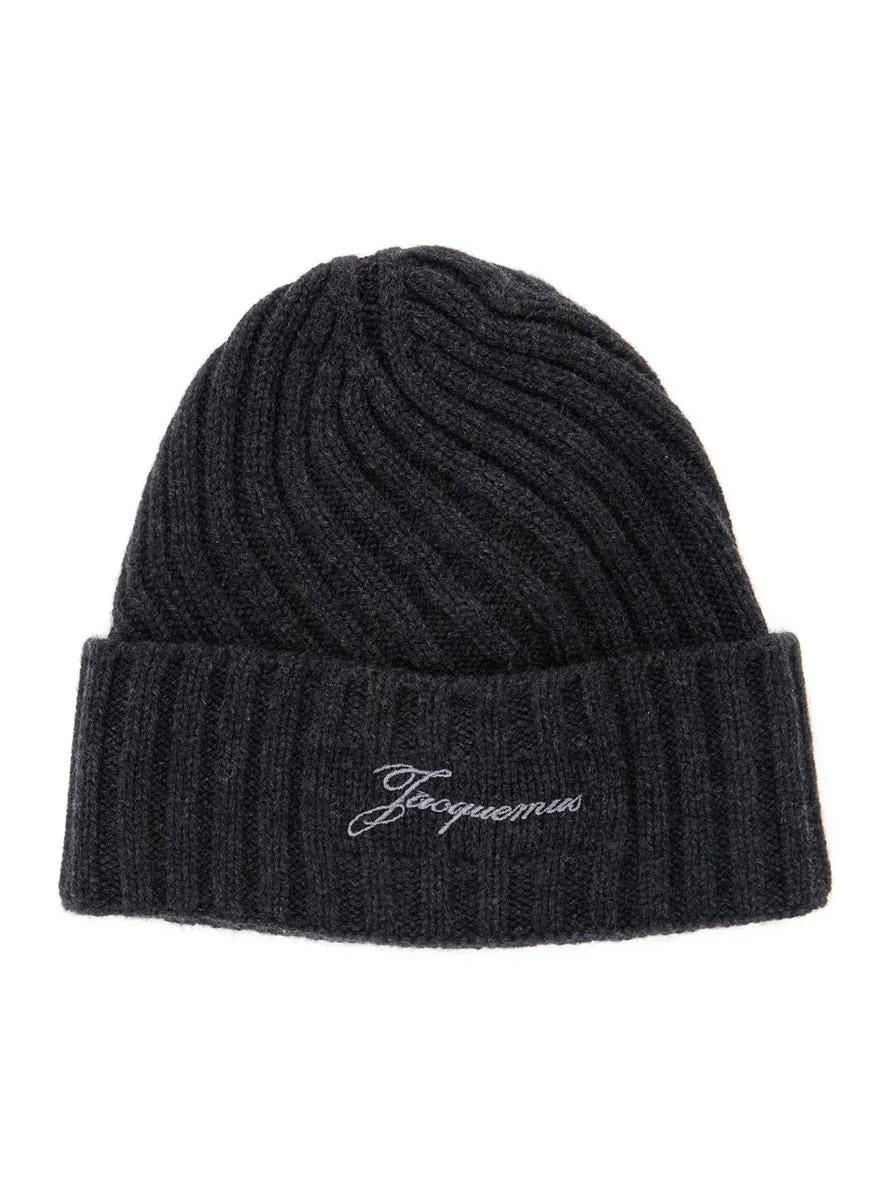 Jacquemus 'Le Bonnet Tourni' Grey Beanie With Turn-Up Brim And Logo Lettering On The Front In Wool M - 1