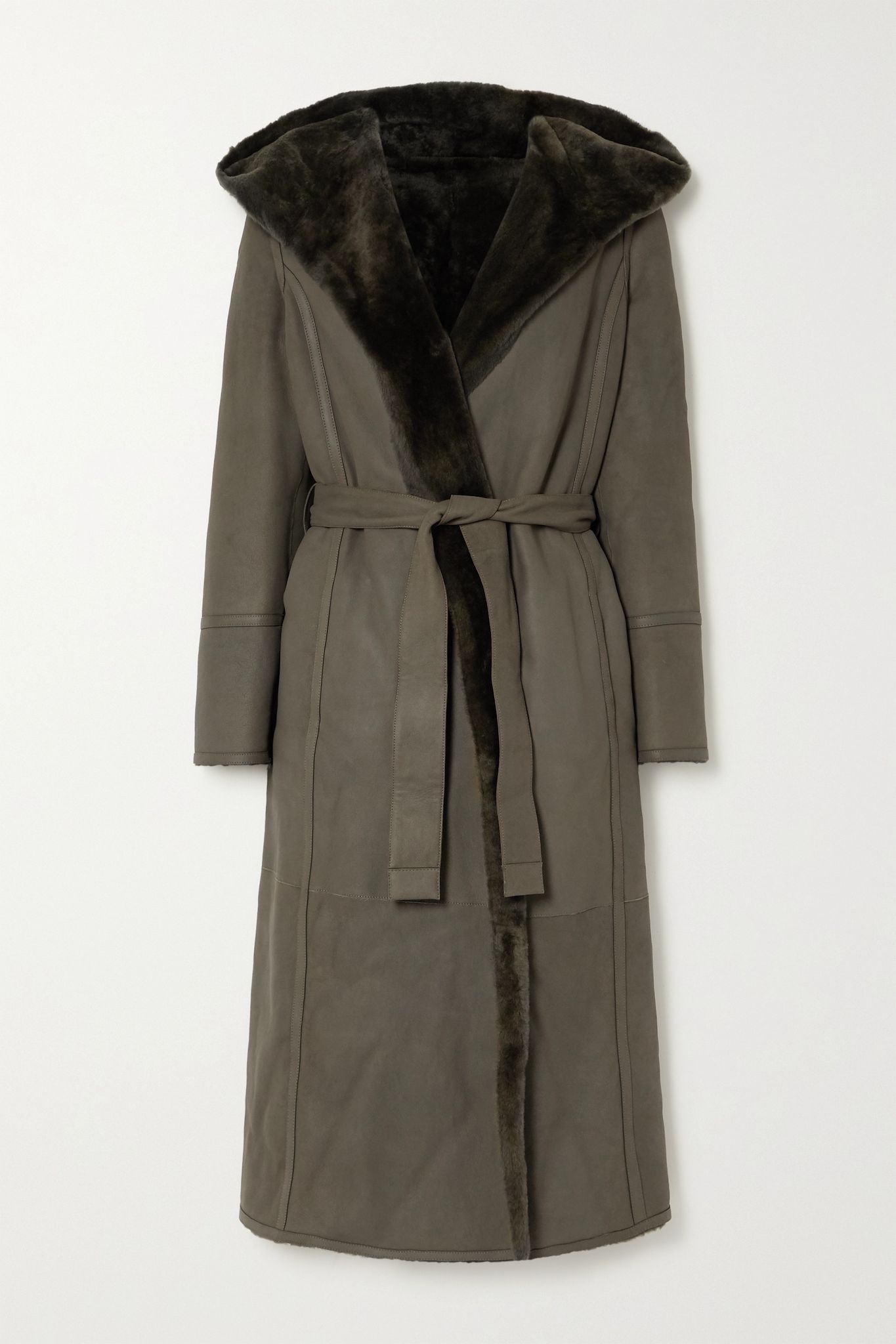 Harvey reversible hooded belted shearling coat - 1