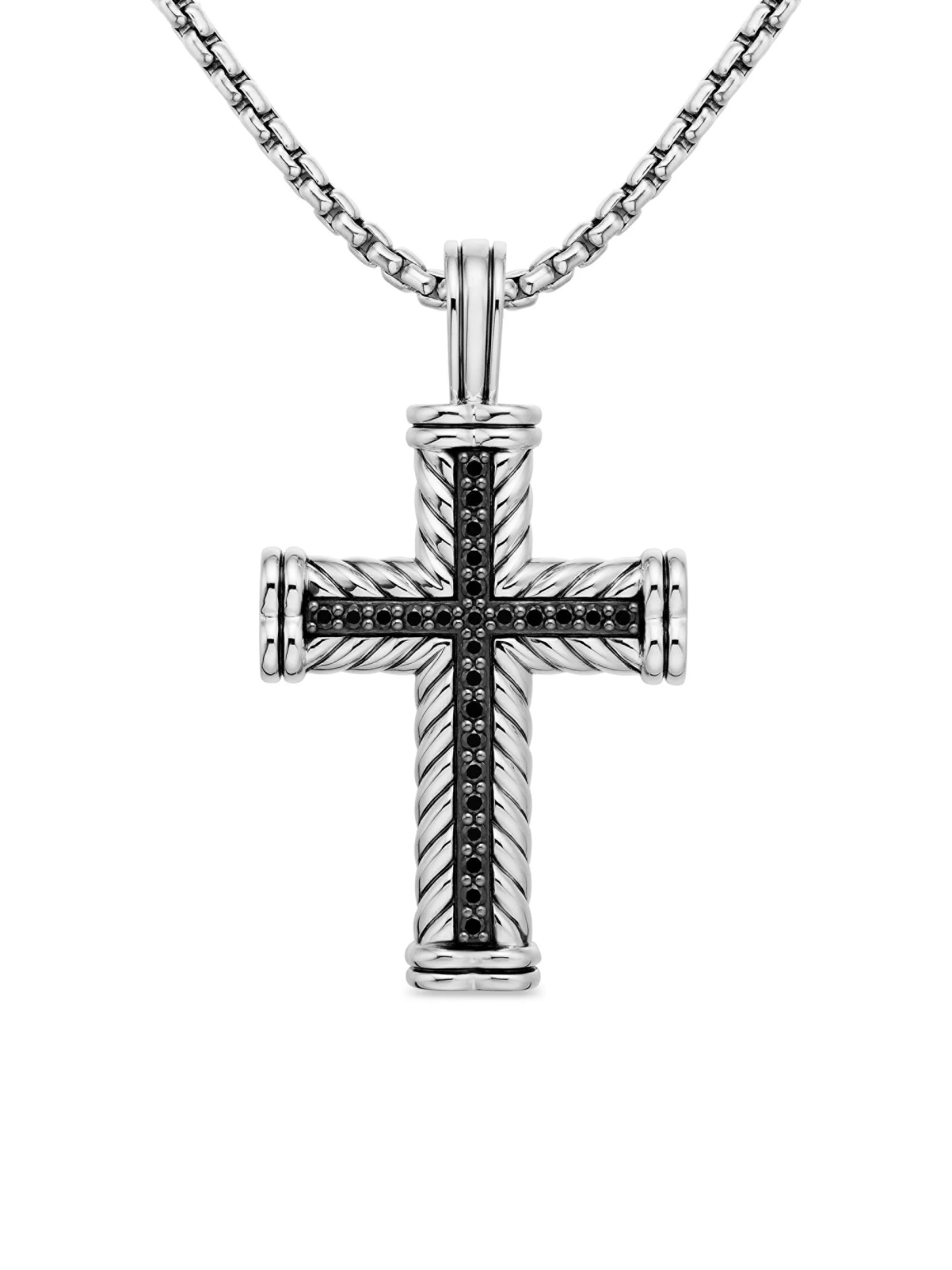 Men's Chevron Cross Pendant in Sterling Silver - Black Diamond - 1