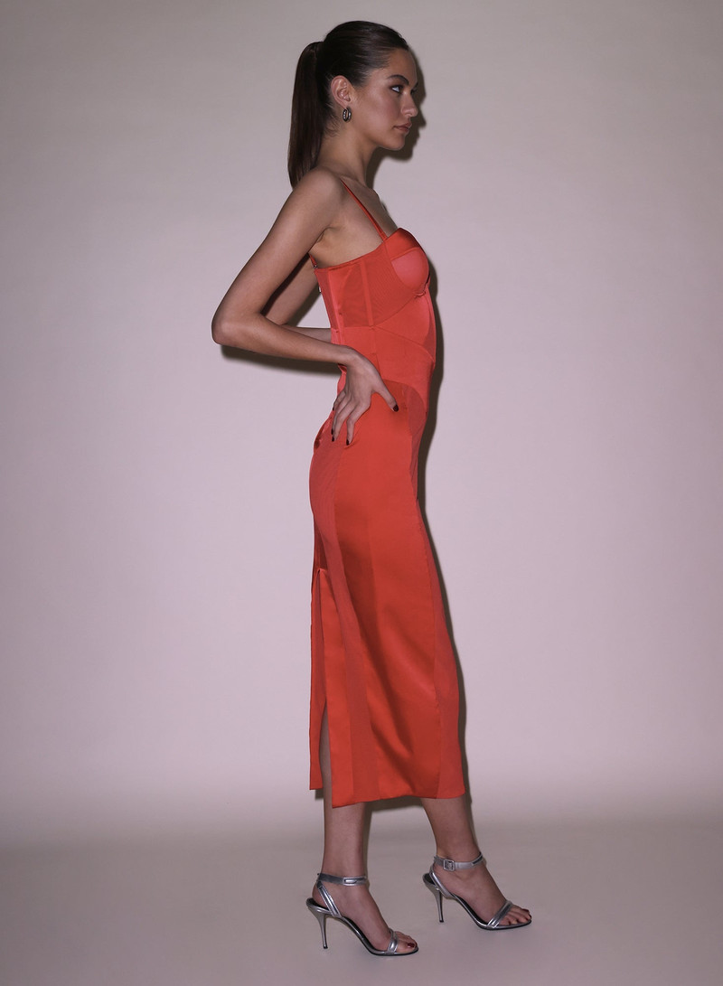 Long Silk & Mesh Bustier Dress 5