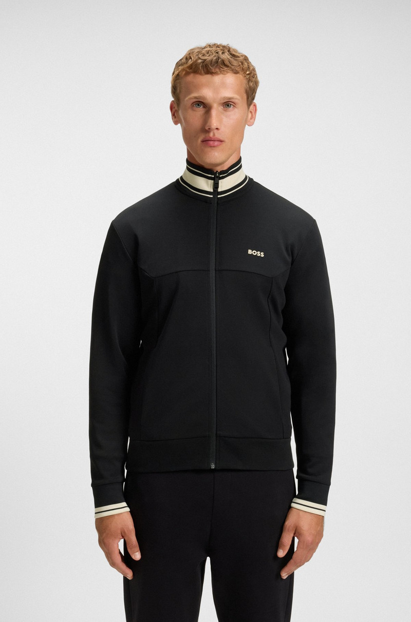 STRIPE-DETAIL ZIP-UP SWEATSHIRT IN A COTTON BLEND 2