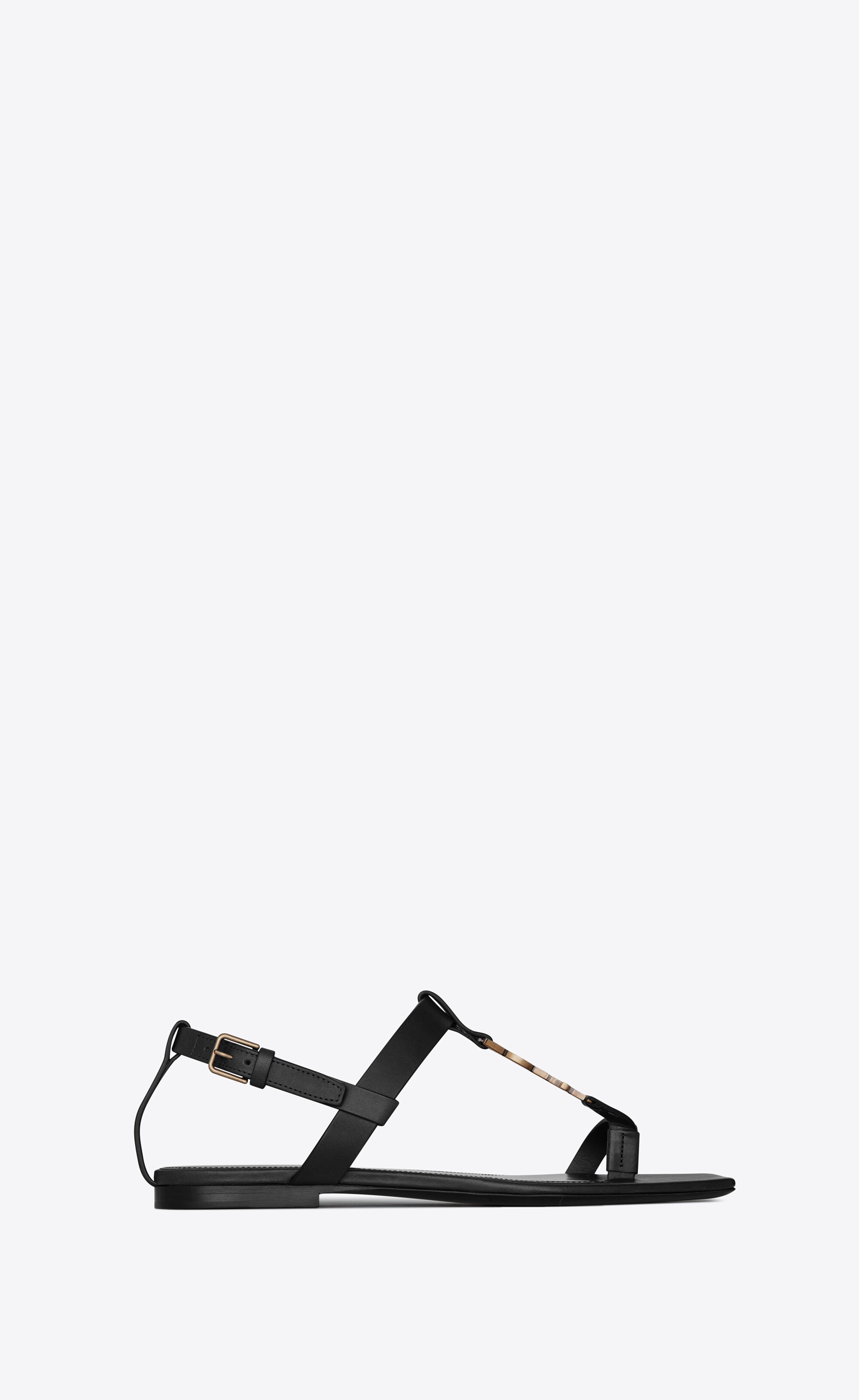 cassandra flat sandals in smooth leather with gold-tone monogram - 1