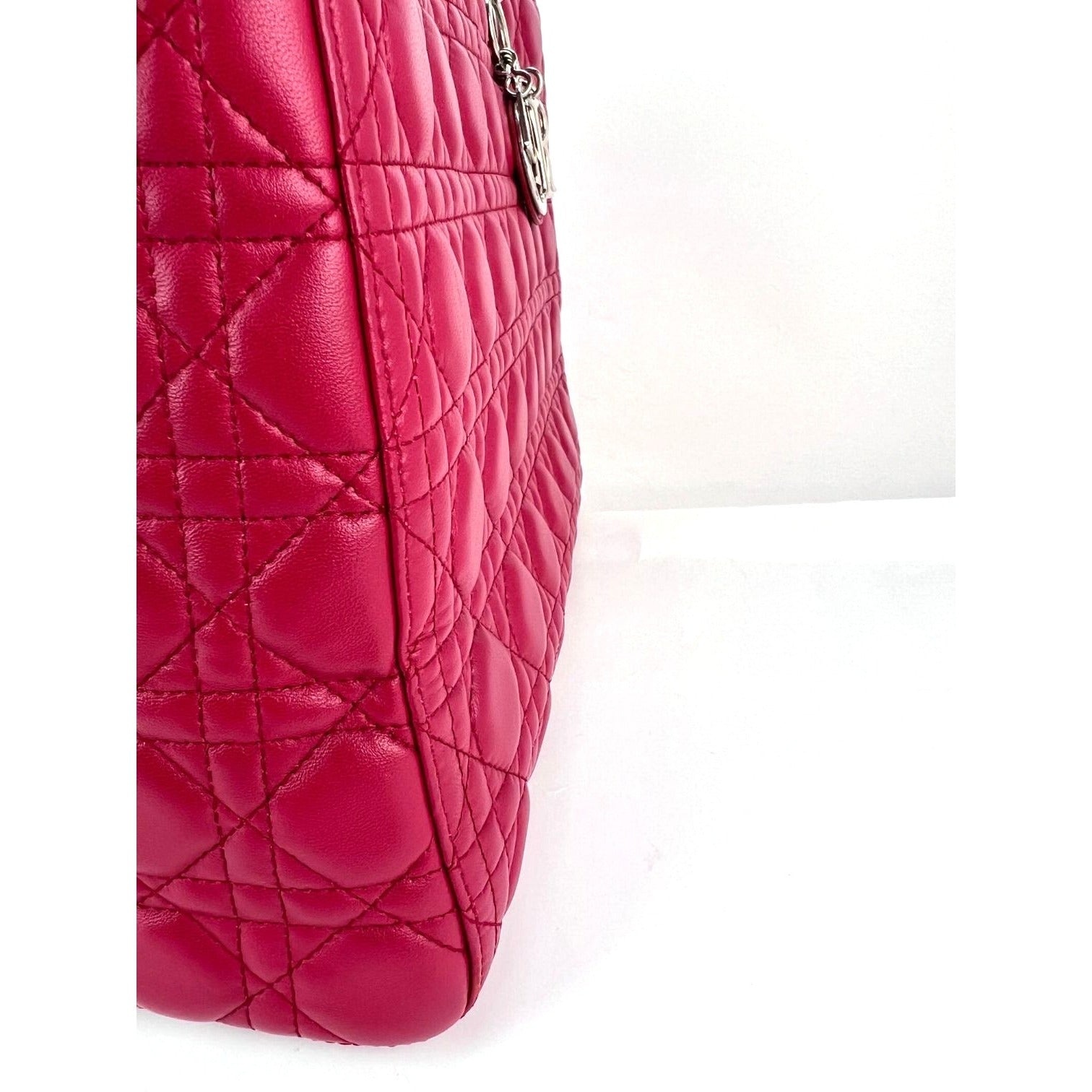 Christian Dior Lambskin Cannage Large Red Lady Dior Shoulder Bag - 9