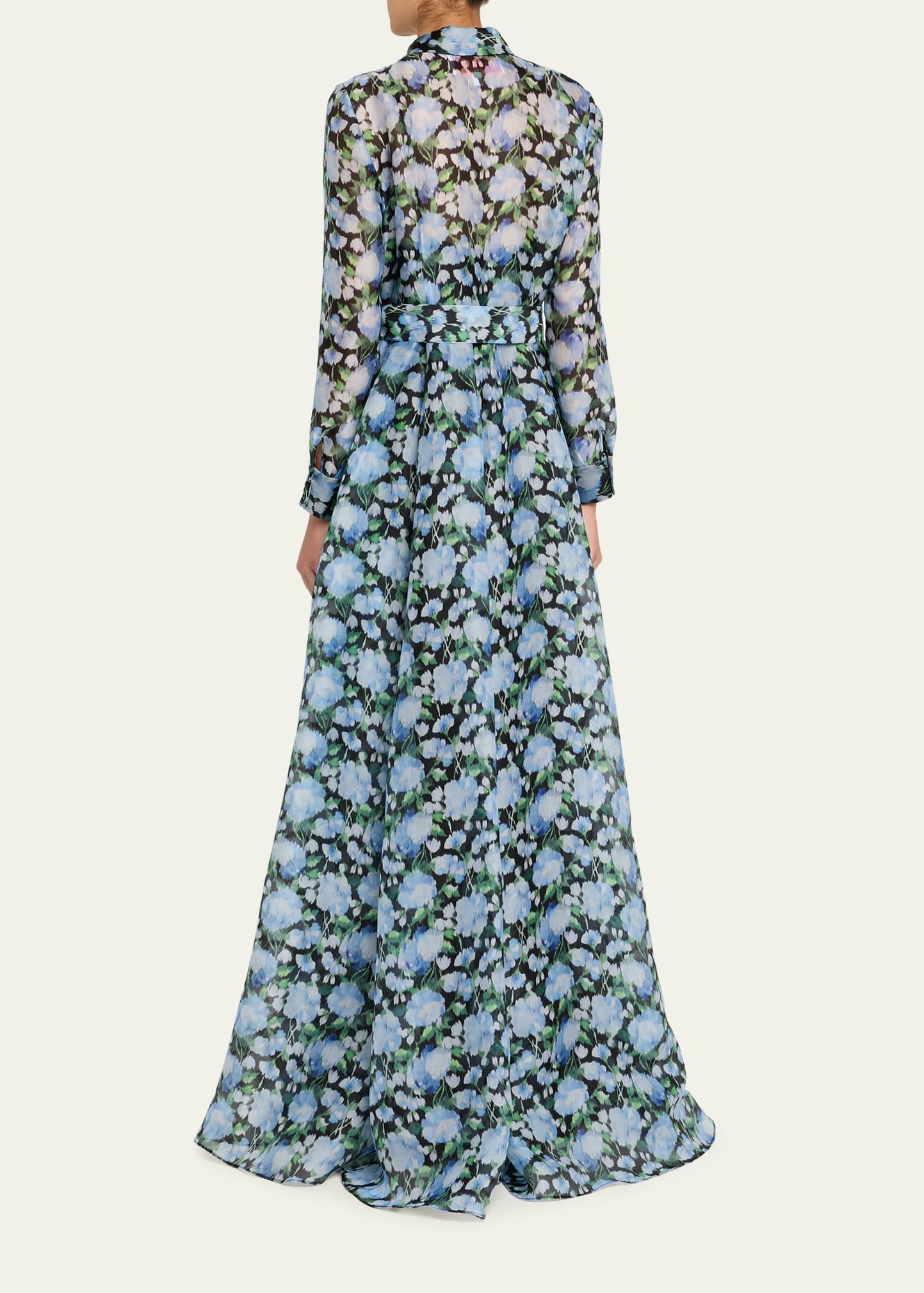 Floral Silk Long-Sleeve Trench Gown - 3