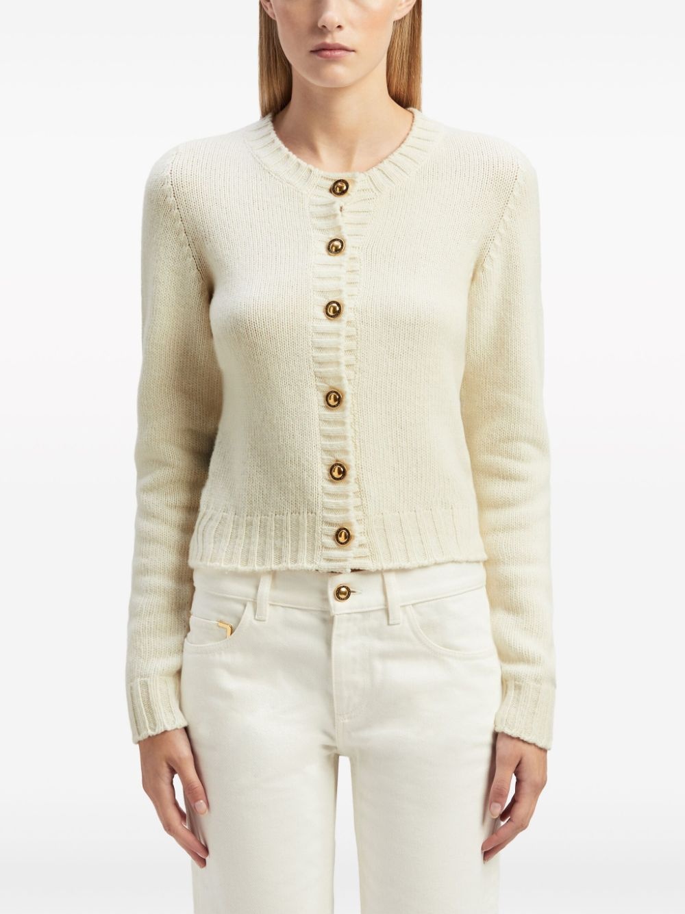 logo intarsia-knit wool-blend cardigan - 3