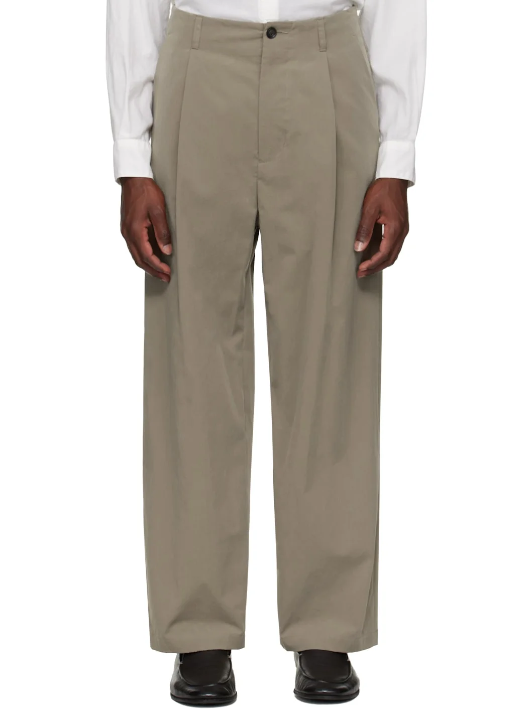 Beige 1-Pleat Trousers - 1